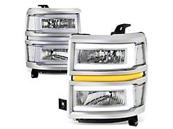 C-Shaped LED DRL Sequential Headlights with Clear Corners; Chrome Housing; Clear Lens (14-15 Silverado 1500)