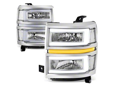 C-Shaped LED DRL Sequential Headlights with Clear Corners; Chrome Housing; Clear Lens (14-15 Silverado 1500)