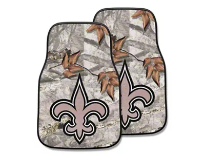 Carpet Front Floor Mats with New Orleans Saints Logo; Camo (Universal; Some Adaptation May Be Required)