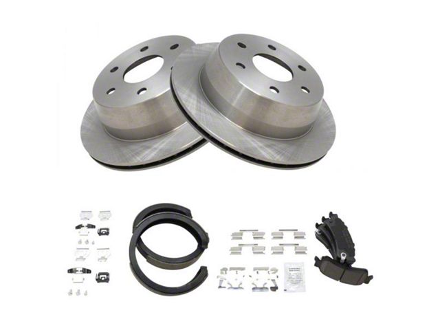 Ceramic 6-Lug Brake Rotor, Pad and Parking Shoe Kit; Rear (99-06 Silverado 1500)