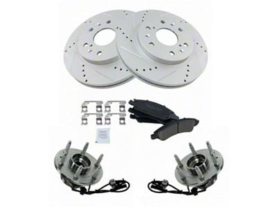 Ceramic 6-Lug Brake Rotor, Pad and Wheel Bearing Kit; Front (08-13 4WD Silverado 1500)