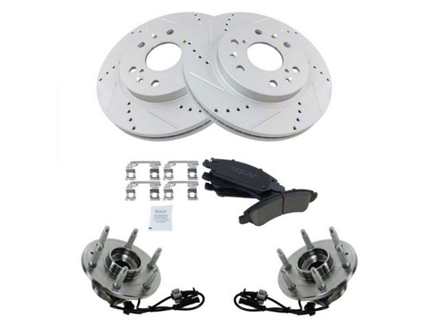 Ceramic 6-Lug Brake Rotor, Pad and Wheel Bearing Kit; Front (08-13 4WD Silverado 1500)