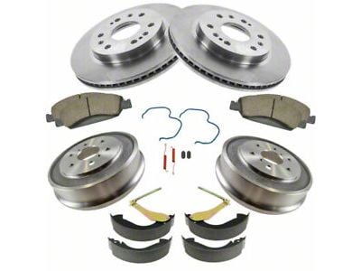 Ceramic 6-Lug Brake Rotor, Pad and Drum Kit; Front and Rear (07-08 Silverado 1500 w/ Rear Drum Brakes)