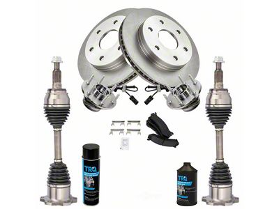 Ceramic 6-Lug Brake Rotor, Pad, CV Axles and Wheel Bearings Kit; Front (99-06 4WD Silverado 1500)