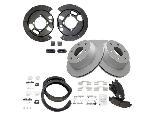 Ceramic 6-Lug Brake Rotor, Pad and Parking Shoe Kit; Rear (99-06 Silverado 1500 w/ Single Piston Rear Calipers)