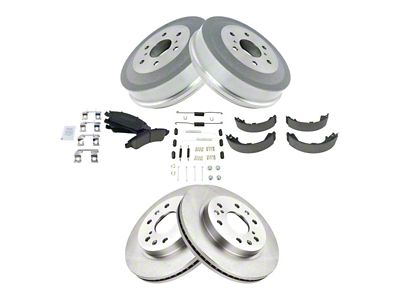 Ceramic 6-Lug Brake Rotor, Pad, Shoe and Drum Kit; Front and Rear (09-13 Silverado 1500 w/ Rear Drum Brakes)