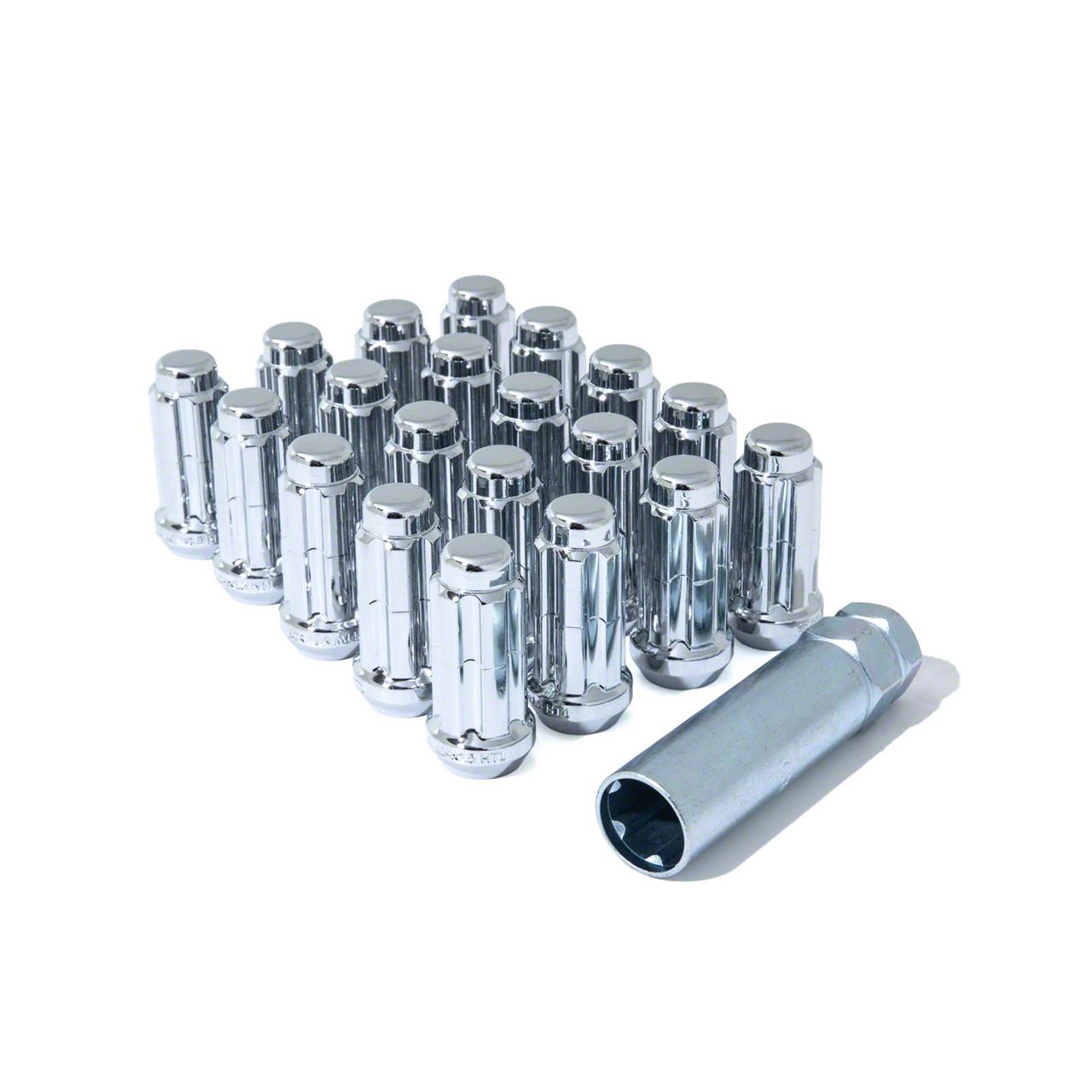 Silverado 1500 Chrome Open End Spline Lug Nuts; M14 x 1.5; Set of 24