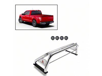 Classic Roll Bar with 5.30-Inch Black Round Flood LED Lights; Stainless Steel (01-24 Silverado 1500)