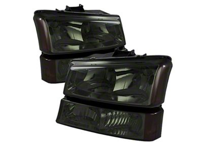 Crystal Headlights with Amber Bumper Lights; Chrome Housing; Smoked Lens (03-06 Silverado 1500)