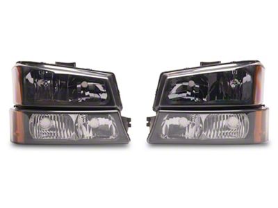 Crystal Headlights with Bumper Lights; Black Housing; Smoked Lens (03-06 Silverado 1500)