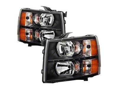 Crystal Headlights with DRL LED Design; Black Housing; Clear Lens (07-13 Silverado 1500)