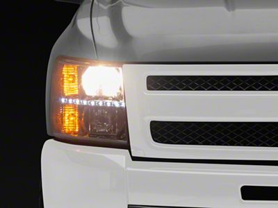 Crystal Headlights with DRL LED Design; Chrome Housing; Clear Lens (07-13 Silverado 1500)