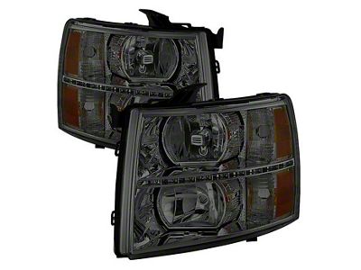 Crystal Headlights With DRL LED Design; Chrome Housing; Smoked Lens (07-13 Silverado 1500)