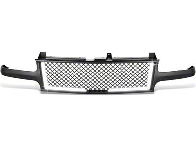 Diamond Mesh Style Upper Replacement Grille with LED DRL Lights; Black (99-02 Silverado 1500)
