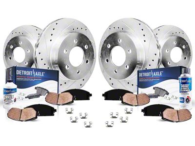 Drilled and Slotted 6-Lug Brake Rotor, Pad, Brake Fluid and Cleaner Kit; Front and Rear (07-13 Silverado 1500 w/ Rear Disc Brakes)