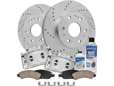 Drilled and Slotted 6-Lug Brake Rotor, Pad, Caliper, Brake Fluid and Cleaner Kit; Front (07-18 Silverado 1500)