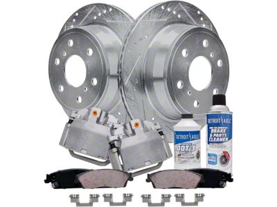 Drilled and Slotted 6-Lug Brake Rotor, Pad, Caliper, Brake Fluid and Cleaner Kit; Rear (07-13 Silverado 1500 w/ Rear Disc Brakes)
