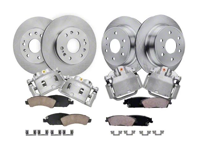 Drilled and Slotted 6-Lug Brake Rotor, Pad and Caliper Kit; Front and Rear (08-13 Silverado 1500 w/ Rear Disc Brakes)