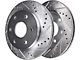 Drilled and Slotted 6-Lug Brake Rotor, Pad and Caliper Kit; Front and Rear (01-06 Silverado 1500 w/ Dual Piston Rear Calipers)