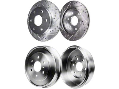 Drilled and Slotted 6-Lug Brake Rotors and Drums; Front and Rear (05-08 Silverado 1500 w/ Rear Drum Brakes)