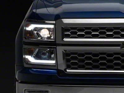 DRL Bar Projector Headlights; Chrome Housing; Clear Lens (14-15 Silverado 1500)