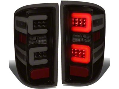 Dual C-Bar LED Tail Lights; Black Housing; Smoked Lens (14-18 Silverado 1500 w/ Factory Halogen Tail Lights)