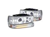 Dual Halo Projector Headlights with LED Sequential Turn Signals Bumper Lights; Chrome Housing; Clear Lens (99-02 Silverado 1500)