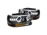 Dual Halo Projector Headlights with LED Sequential Turn Signals Bumper Lights; Matte Black Housing; Clear Lens (99-02 Silverado 1500)