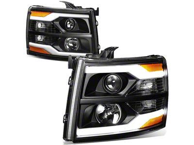 Dual LED DRL Projector Headlights with Amber Corner Lights; Black Housing; Clear Lens (07-13 Silverado 1500)