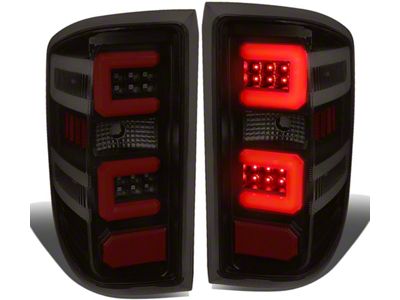 Dual Red C-Bar LED Tail Lights; Black Housing; Smoked Lens (14-18 Silverado 1500 w/ Factory Halogen Tail Lights)