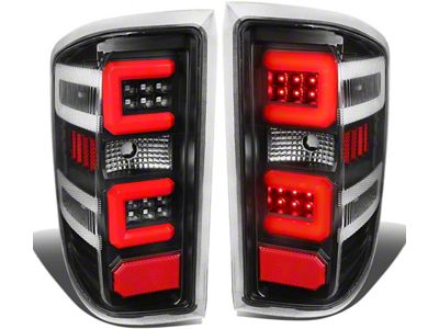 Dual Red C-Bar LED Tail Lights; Black Housing; Clear Lens (14-18 Silverado 1500 w/ Factory Halogen Tail Lights)