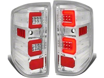 Dual Red C-Bar LED Tail Lights; Chrome Housing; Clear Lens (14-18 Silverado 1500 w/ Factory Halogen Tail Lights)