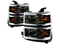 Factory Style Headlights with Amber Corners; Chrome Housing; Smoked Lens (14-15 Silverado 1500)