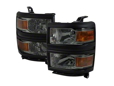 Factory Style Headlights with Black Trim; Chrome Housing; Light Smoked Lens (14-15 Silverado 1500)