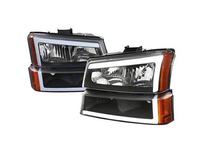 Factory Style LED Bar Headlights; Matte Black Housing; Clear Lens (03-06 Silverado 1500)