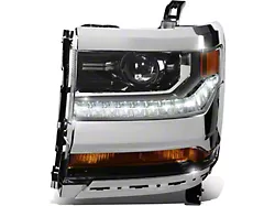 Factory Stytle LED DRL Projector Headlight; Chrome Housing; Clear Lens; Driver Side (16-18 Silverado 1500 w/ Factory HID Headlights)