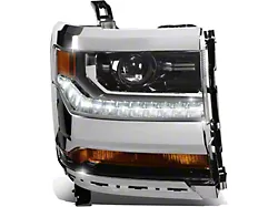 Factory Stytle LED DRL Projector Headlight; Chrome Housing; Clear Lens; Passenger Side (16-18 Silverado 1500 w/ Factory HID Headlights)
