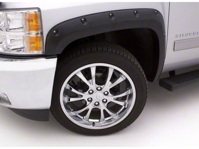 Elite Series Rivet Style Fender Flares; Front and Rear; Smooth Black (16-18 Silverado 1500 w/ 6.50-Foot & 8-Foot Long Box)