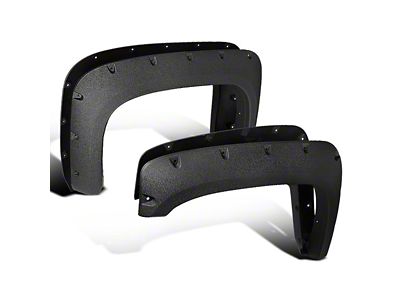 Rivet Style Fender Flares; Front and Rear; Textured Black (07-13 Silverado 1500 w/ 6.50-Foot Standard & 8-Foot Long Box)