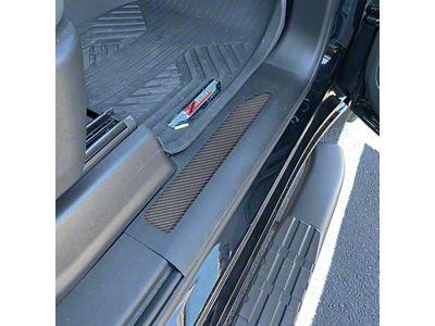Front Door Sill Plate Overlays; Domed Carbon Fiber (19-24 Silverado 1500)