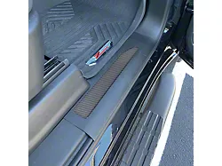 Front Door Sill Plate Overlays; Domed Matte Carbon Fiber (19-23 Silverado 1500)