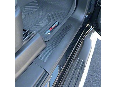 Front Door Sill Plate Overlays; Raw Carbon Fiber (19-24 Silverado 1500)