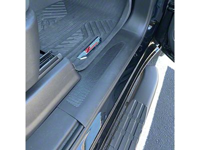 Front Door Sill Plate Overlays; Raw Carbon Fiber (19-25 Silverado 1500)