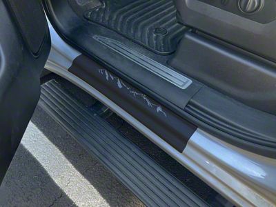 Front Door Sill Protection with Mountain Logo; Black (14-24 Silverado 1500)