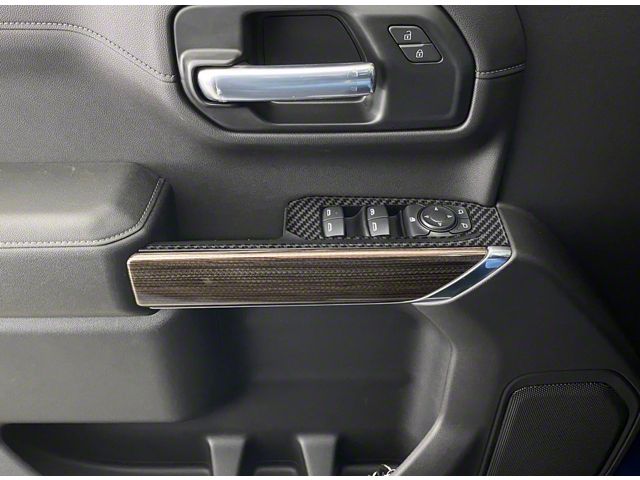 Front Door Switch Accent Trim; Domed Carbon Fiber (19-24 Silverado 1500)