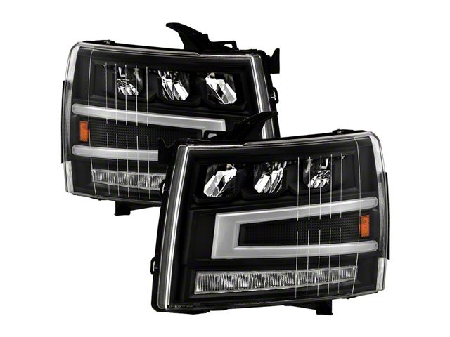 Full LED Headlights with LED Light Bar; Black Housing; Clear Lens (07-13 Silverado 1500)
