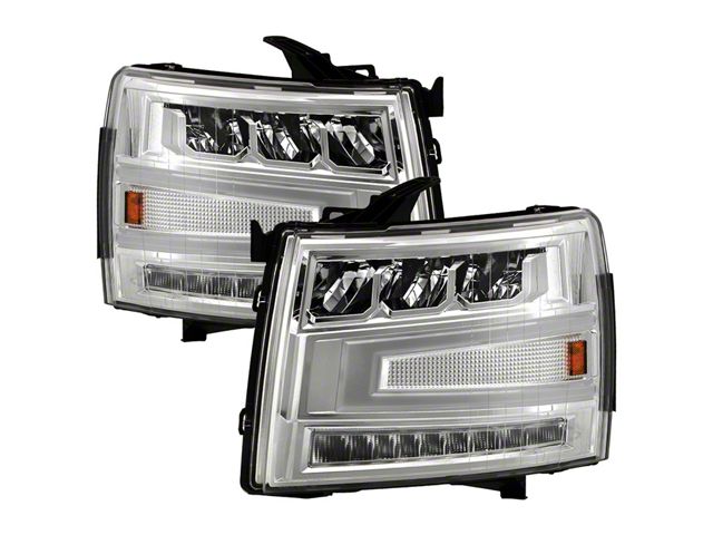 Full LED Headlights with LED Light Bar; Chrome Housing; Clear Lens (07-13 Silverado 1500)