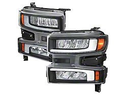 Full LED Projector Headlights with Sequential LED Turn Signals; Matte Black Housing; Clear Lens (19-21 Silverado 1500 w/ Factory Halogen Headlights; 2022 Silverado 1500 LTD w/ Factory Halogen Tail Lights)