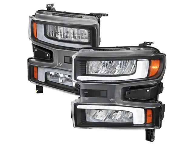 Full LED Projector Headlights with Sequential LED Turn Signals; Matte Black Housing; Clear Lens (19-21 Silverado 1500 w/ Factory Halogen Headlights; 2022 Silverado 1500 LTD w/ Factory Halogen Tail Lights)