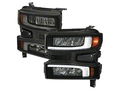 Full LED Projector Headlights with Sequential LED Turn Signals; Matte Black Housing; Smoked Lens (19-21 Silverado 1500 w/ Factory Halogen Headlights; 2022 Silverado 1500 LTD w/ Factory Halogen Tail Lights)